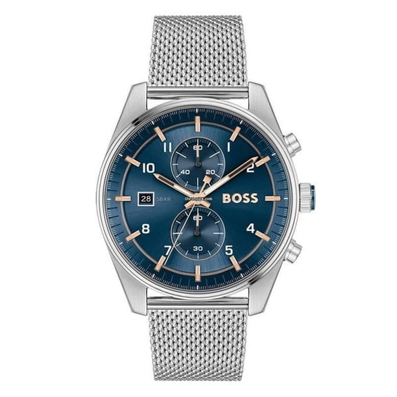 Hugo Boss Blue Sunray Dial Chronograph Stainless Steel Mesh Men's Watch 1514149