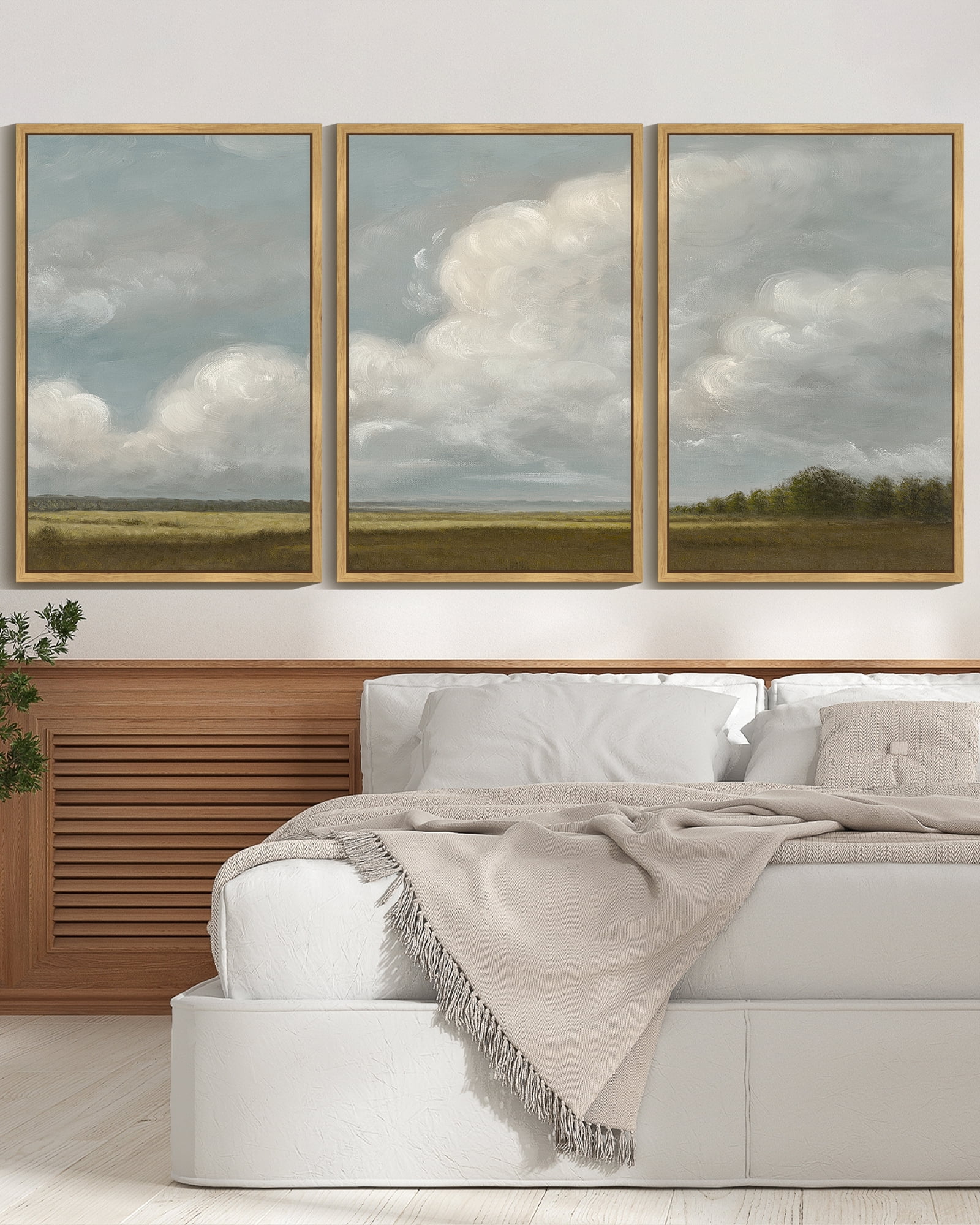 Drsoum Large 24x36in3pcs Natural Framed Vintage Grassland Wilderness Desert Wall Prints Classic Retro Farmhouse Landscape Wall Art Rustic Decorations for Living room Bedroom