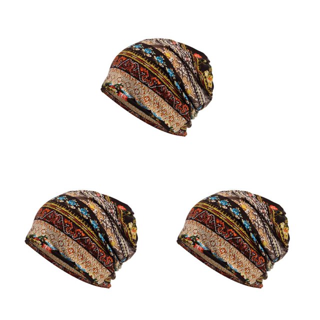 Baohd Bonnet Chapeau Musulman Hijab Imprimé Floral Foulard Coloré Turban Stretch Tête Wrap Mode Oreille Protection Bonnet Café Floral 3Set