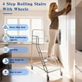 thumbnail image 3 of Yaionm 4 Step Heavy Duty Rolling Ladder 880LBS, Climbing Stair Ladder with Locking Casters, Textured Non-Slip Steps, Ergonomic Top Rail, for Warehouse, 24 x 39 x 59 Inch, 3 of 10