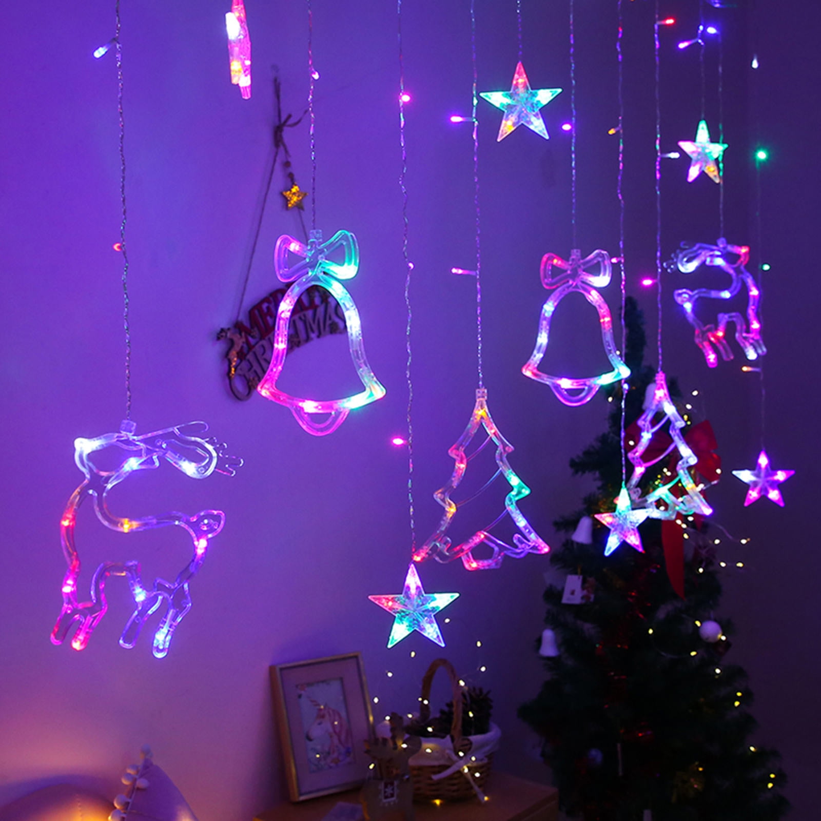 Christmas Lanterns, Decorative Hanging Lanterns, Garden Glittering LED  Christmas Light, Retro LED Wind Lights with Hollow Stars & Elk for Xmas  Tree