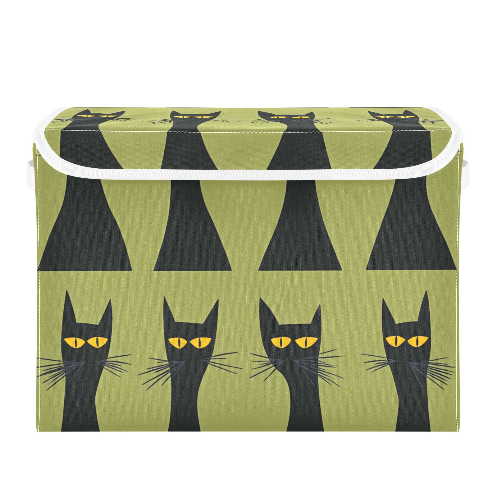 Black Cats and Green Storage Basket for Shelves Foldable Container Organizer for Organizing Toys Clothes Books with Handles