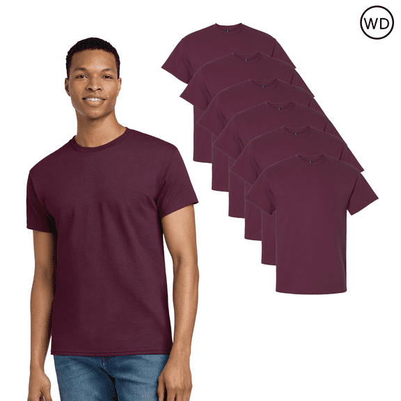 Gildan Pack 6 Men's Short Sleeve T-Shirt, Ultra 100% Cotton Crew Neck Maroon Color Tee Size S