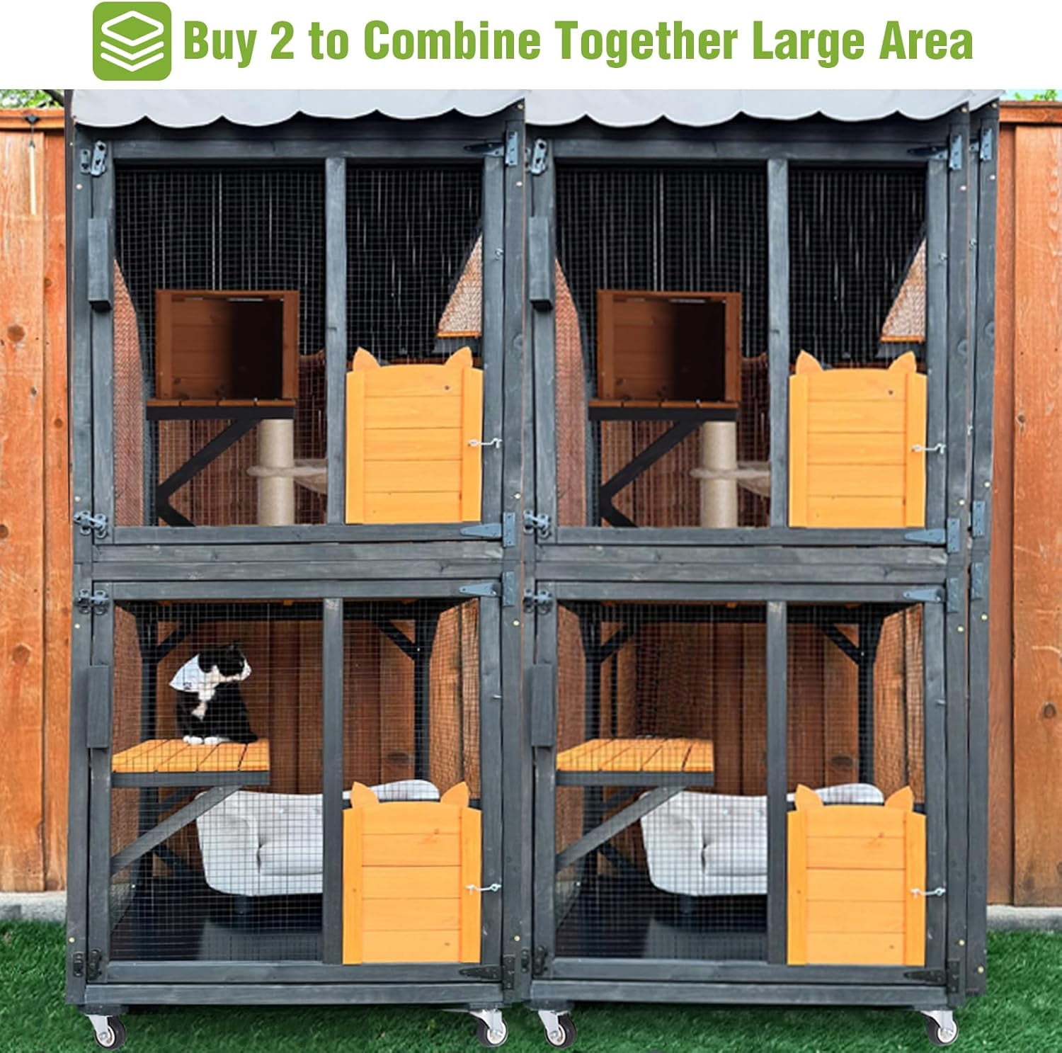 Aivituvin Cat Catio Outdoor Cat House Movable Large Enclosures on Exercise Wheels Kitty Cage with Upgraded Resting Box,Waterproof Cover Black
