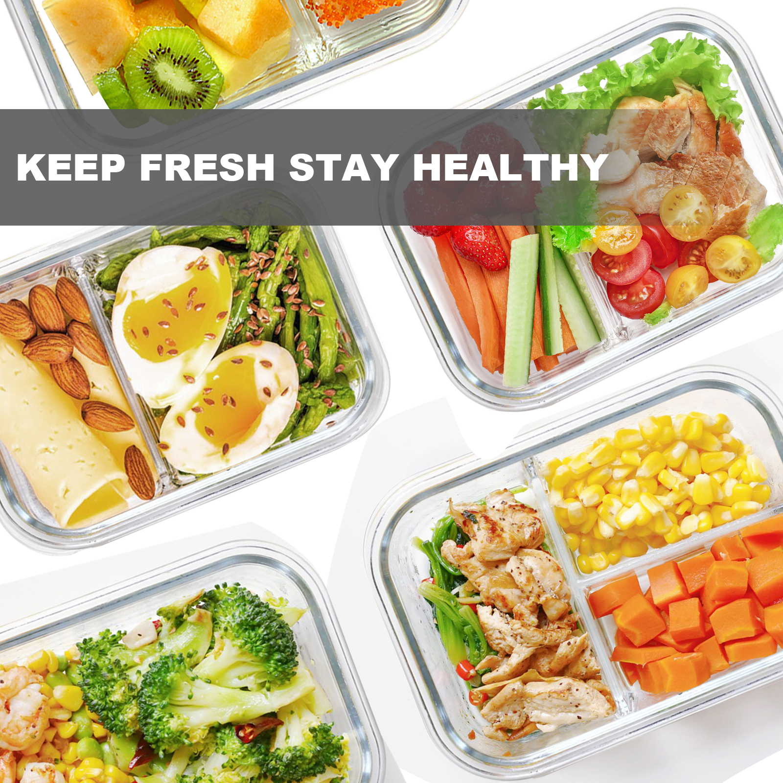 Taimasi 8-Piece Glass Meal Prep Container Set, Grey photo 3