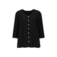 thumbnail image 4 of Craaazy Comfy 3/4 Sleeve Button Down Shirt for Women Casual V Neck Cotton Linen Loose Top for Daily Wear, 4 of 6