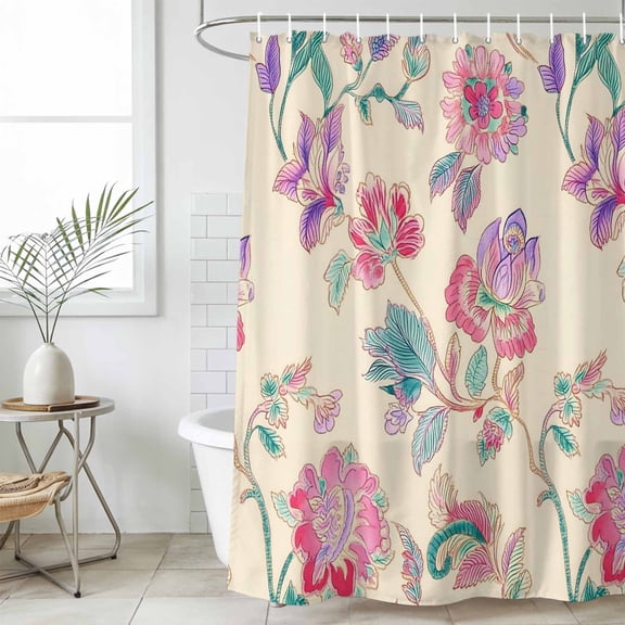 Retro Floral Small Stall Shower Curtain, Waterproof Shower Curtains for Bathroom, Farmhouse Botanical Leaves Flowers Washable Fabric Cloth Bath Curtain for Bathtub Decoration with Hooks 36x72 Inches