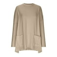 thumbnail image 4 of XuJwPNcy Womens Oversized Long Sleeve T-Shirts with Pockes Casual Crewneck Solid Tunic Tops with Pocket（Khaki,Large), 4 of 6