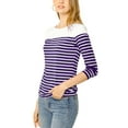 thumbnail image 4 of Allegra K Women's Color Block Long Sleeve Striped Causal T-Shirt, 4 of 6