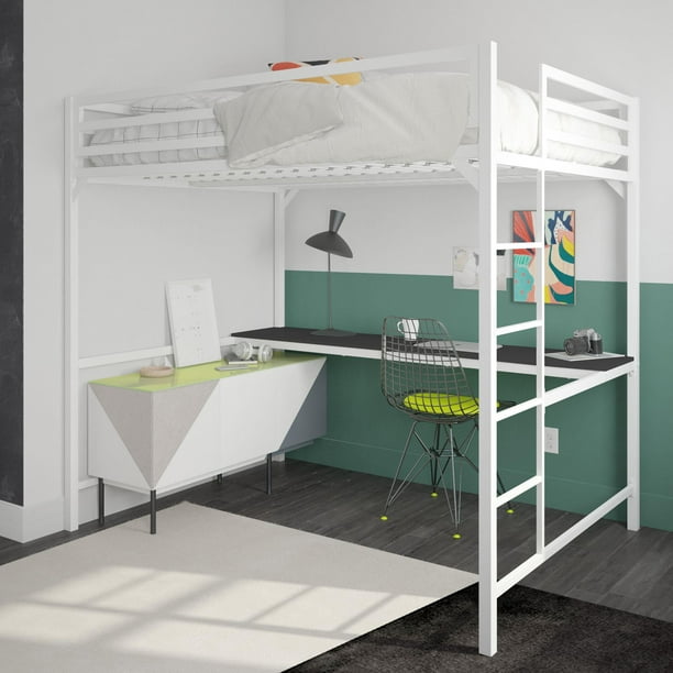 Full Loft Bed With Desk White, Triple Bunk Bed With Desk Metal Storage Ideas