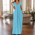 thumbnail image 2 of JIAYUE Women's Dress A-Line O-Neck Ankle-Length Casual Maxi With Pockets Elegant Solid Color Short Sleeve Flowy Plus Size Comfortable For Everyday Wear Classic Female Dresses, 2 of 5