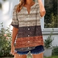 thumbnail image 4 of Xdegoge Vintage Cotton Linen Tunic Tops for Women Notch V Neck Short Sleeve Button Up Blouses Striped Print Relaxed Fit High Low Hem Shirts Casual Daily Wear Lightweight Flowy Tees, 4 of 5