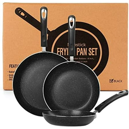 Frying Pan 3-Piece Set, Nonstick Skillet Set for Induction Cooktop, Frying Pan Nonstick 8 Inch+9.5 Inch +11 Inch (Black)$$