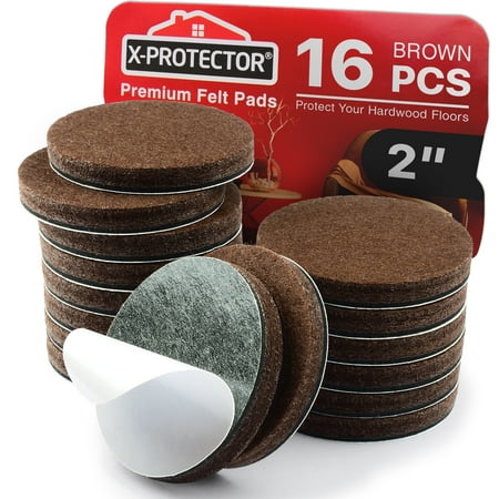 X-Protector 16 Heavy-Duty Felt Furniture Pads 2” Thick - Round Felt Pads for Furniture Feet - Brown