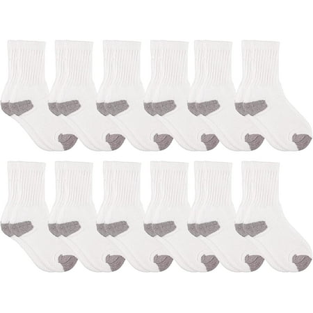 

SOCKS NBULK Big & Little Kids Lightweight Cotton Crew Socks Bulk Homeless Donation Cheap Wholesale Sock (12 Pairs White Little Kids / Gray Heel and Toe)