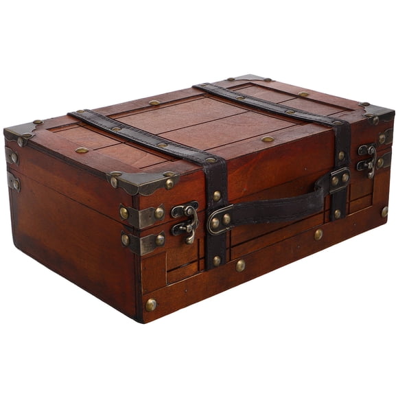 OULII 1Pack Wooden Treasure Chest Brown Storage Trunks for Home Decor Adult Crowd Vintage Furniture Style
