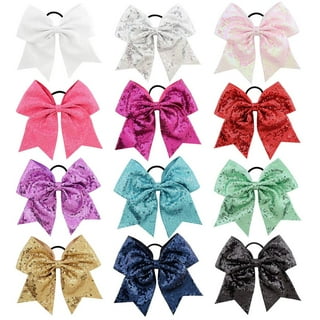 Hot Pink Glitter Cheer Bow for Girls Large Hair Bows with Ponytail Holder Ribbon | Kenz Laurenz