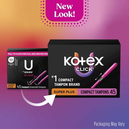 Kotex Click Compact Tampons, Super Plus, Unscented, 45 Count