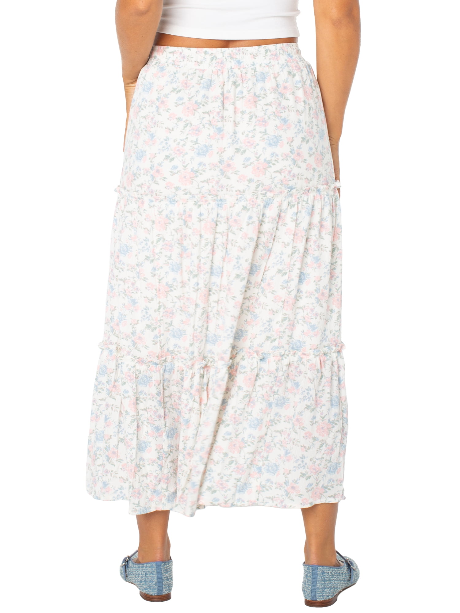 Celebrity Pink Women's and Women's Plus Floral Print Tiered Maxi Skirt, Sizes XS-4X
