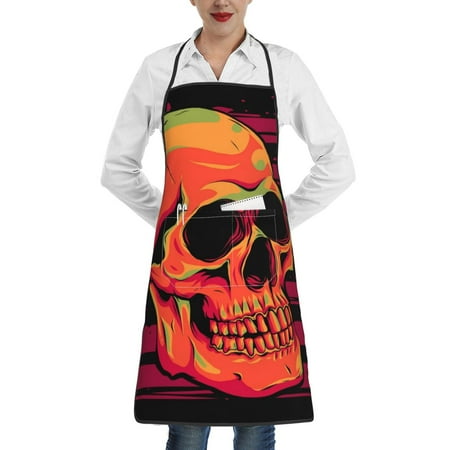 

Lukts Skull And Flag Usa Pattern Kitchen Apron Waterdrop Resistant Apron with adjustable Aprons for Women and Men with Pockets Cooking Apron