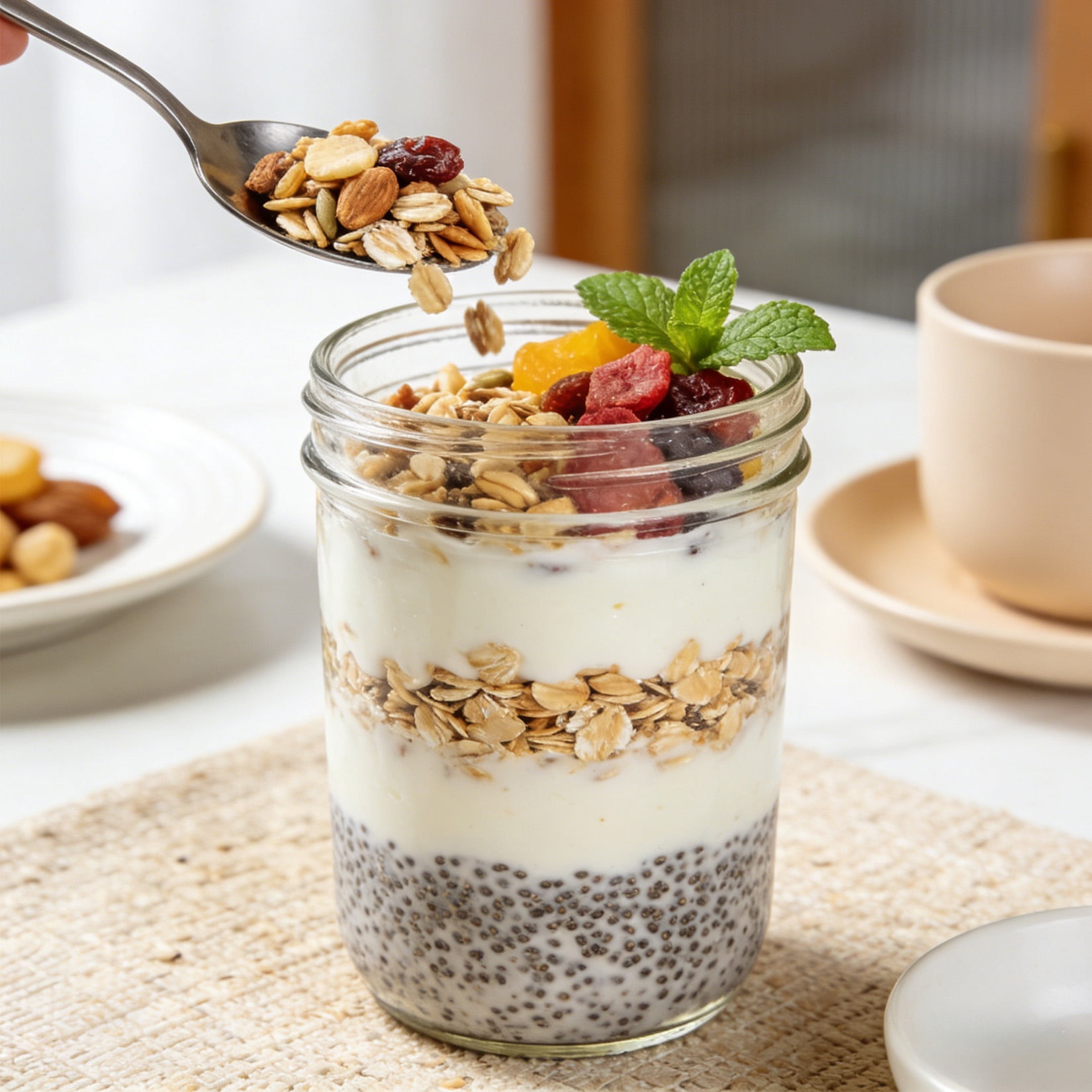 6 Pack Overnight Oats Jars with Lids and Spoons, 13–17 oz Glass Food Storage Containers with Airtight Leakproof Lids, Wide Mouth Mason Jar Cups for Yogurt, Salad, Meal Prep & Breakfast On The Go