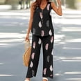 thumbnail image 2 of Dyegold 2 Piece Outfits For Women Summer Sleeveless V-Neck Button Tank Top Flowy Wide Leg Pants Matching Lounge Set Jumpsuit, 2 of 7