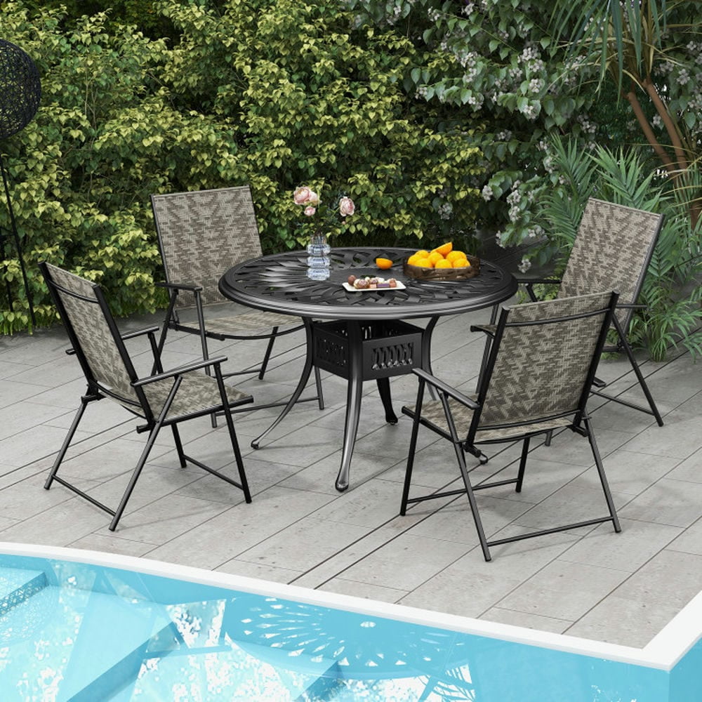 Barara King Patio Dining Chair,Outdoor Dining Room Chair,Set of 4 Patio Folding Chairs with Armrests and Portable Lawn Chairs for Garden Backyard-Gray