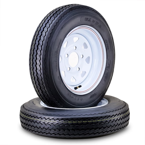 WANDA Trailer Tire Wheel Assembly 5.30-12 6-Ply C 82M 5 Lug on 4.5" PCD White Spoke Rim ,SET 2