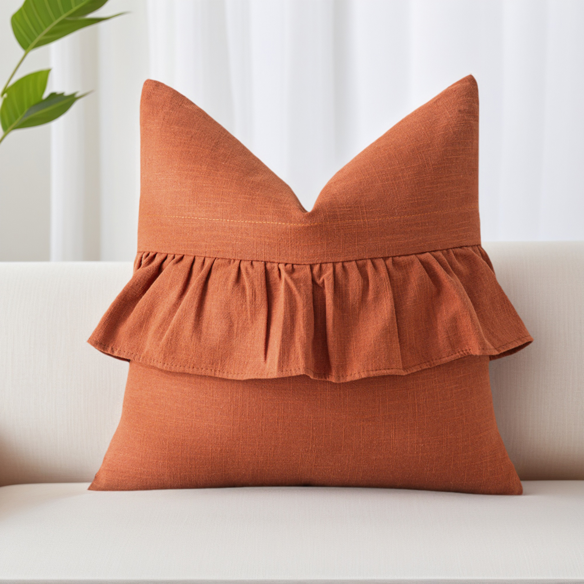 Unique Bargains Solid Boho Throw Pillow Covers with Ruffles Set of 1 Orange 18" x 18"