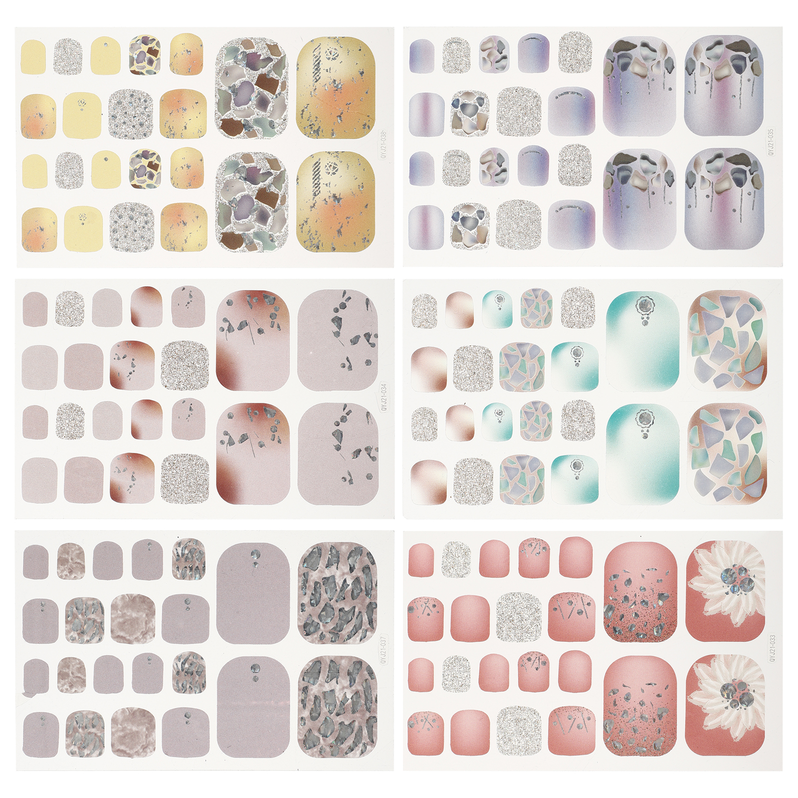 6 Sheets Glitter Toenail Sticker Bronzing Toe Nail Sticker Manicure