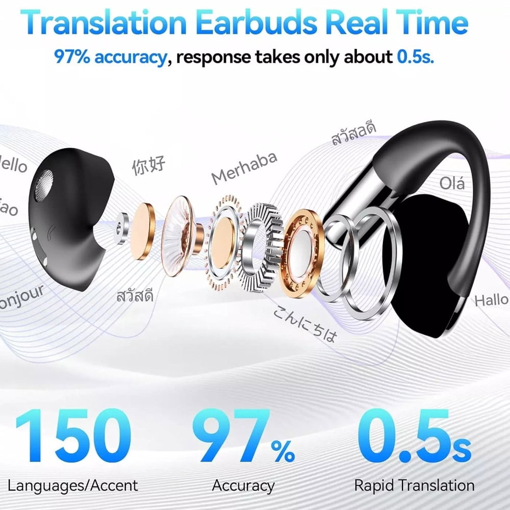 3-in-1 Smart Voice Translation Earbuds, Real-Time Translator Headset, 150+ Languages , Bluetooth, AI Translator Headset, Built In Microphone Waterproof On Off Switch Rechargeable Battery Call