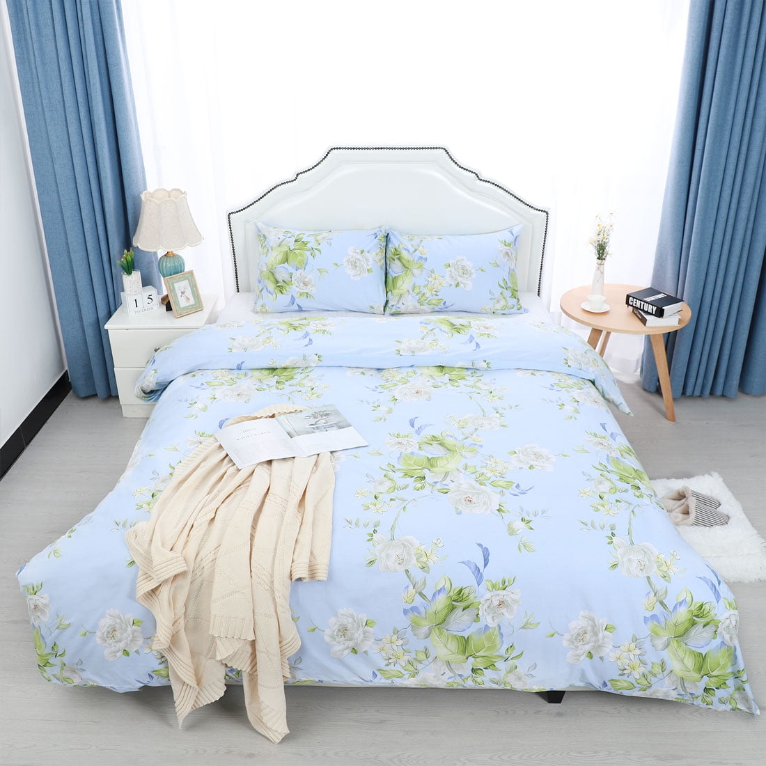 Unique Bargains 300 TC Cotton Duvet Cover Pillowcase Bedding Set of 3