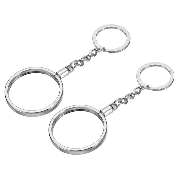 40mm Metal Coin Holder Keychain, 2Pcs Round Coin Case with Key Ring Medallion Holder for Coins Jewelry, Silver
