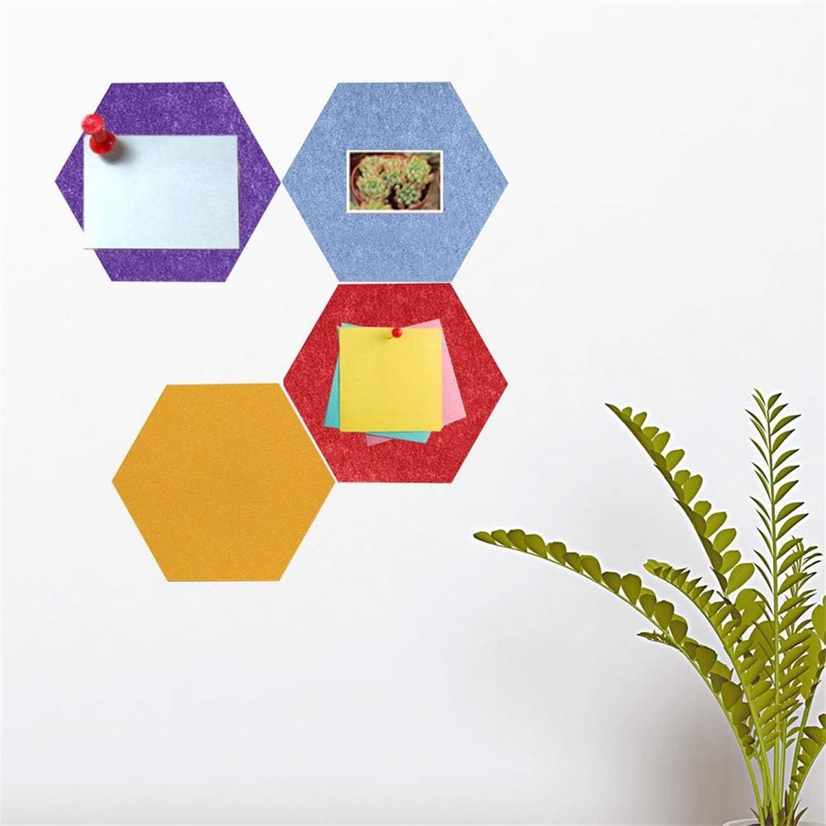 Bexikou 6 Pcs Felt Hexagon Wood Bulletin Board for Walls with 200 Pushpins,Lightweight Self Adhesive Felt Pin Cork Board Tiles for Display Paste Notes Photos Memos Wall Office Decor,Red