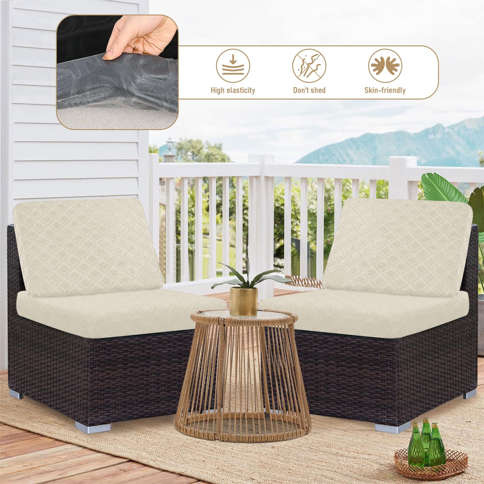 Patio Stretch Sofa Cushion Covers Outdoor Cushion Cover Replacement Couch Slipcover Sofa Seat Cover(Black, 6pcs)