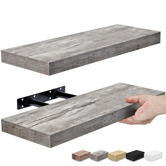 Estantes flotantes Sorbus para pared, baño y cocina, color gris, paquete de 2
