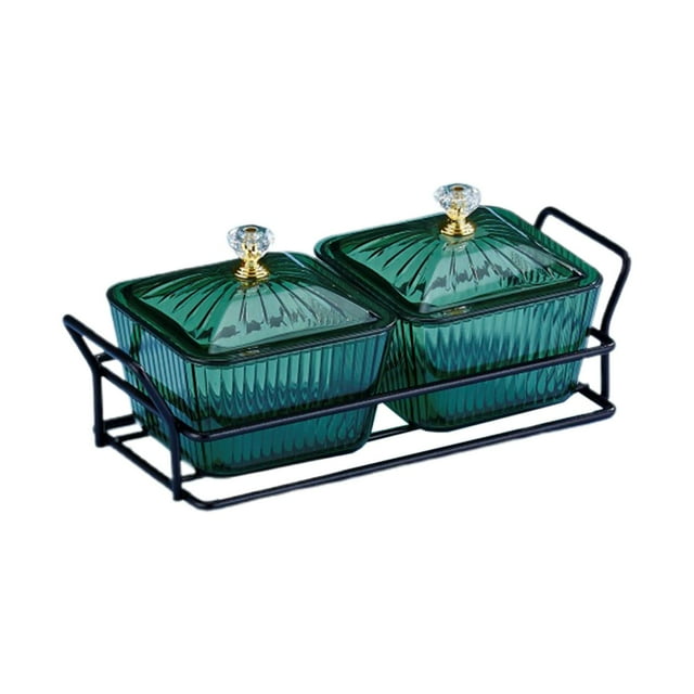 Recipiente de servicio dividido con tapa Bandeja de servicio de carrito nórdico Tazones transparentes Bandeja de condimentos Bandeja de frutas secas 2 Cuencos Verde