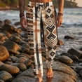 thumbnail image 3 of Yuyamidu Mens Linen Beach Pants Lightweight Loose Fit Cotton Lounge Pants Straight Leg Soft Slacks Trousers Western Aztec Outfits, Aztec Geometric, Size 4XL, 3 of 7