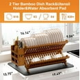 thumbnail image 5 of Teak wood bowl and dish drying rack with utensil rack, 2-layer foldable bowl rack, wooden bowl rack for kitchen counter, foldable drying rack with absorbent dishwashing mat, 5 of 7