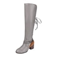 thumbnail image 4 of Rokment Wide Calf over The Knee Cowboy Boots for Women Vintage Patchwork Strappy Leather Pointed Toe Chunky Block High Heel Thigh High Cowgirl Riding Tall Boots Grey Size 5.5, 4 of 5