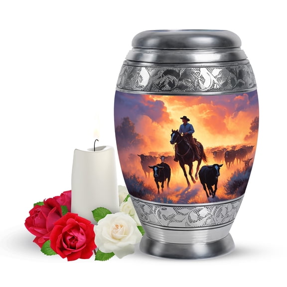 Yatskia Cowboy with Cattle Small Urns for Human Ashes Adult Male and Female, Mini Keepsake Urn for Adult Ashes, (Monar Pack of 1, 3 Inch)