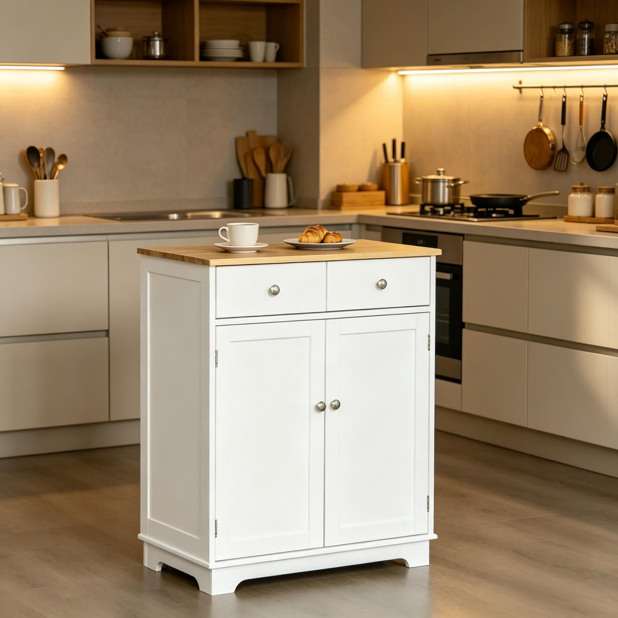 Two-Tone Utility Storage Cabinet with Drawers & Adjustable Shelf Cupboard, Space-Saving Engineered Wood Buffet Sideboard for Kitchen Apartment Living Room Bathroom