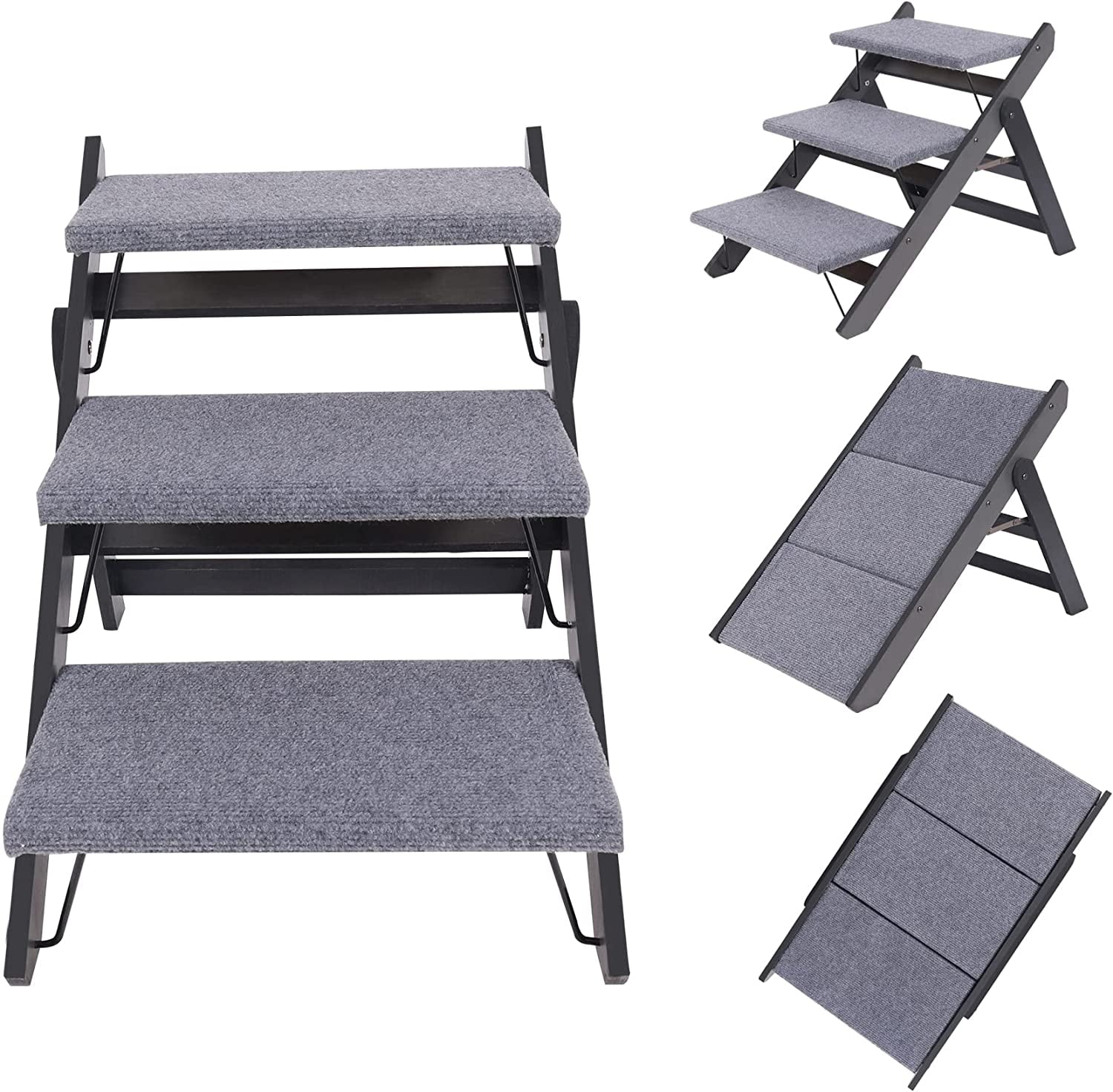 Lineslife Foldable 3Step Pet Steps Stairs, 2in1 Dog Ramp Stairs for Car, High Bed and Couch