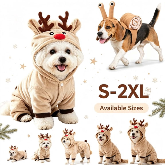 Pet Clothing & Christmas Party Costume for Small Medium Dog Cat, Fleece Lined Reindeer Design Dog Hoodie Costume, Reindeer S