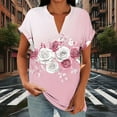 thumbnail image 2 of Floral Print Casual Tops for Women Summer Lightweight Elegant Tees Rolled Cuff Cap Short Sleeve Tops Button V Neck Ladies Work Tshirt Pink Tops,Size S-2XL, 2 of 7
