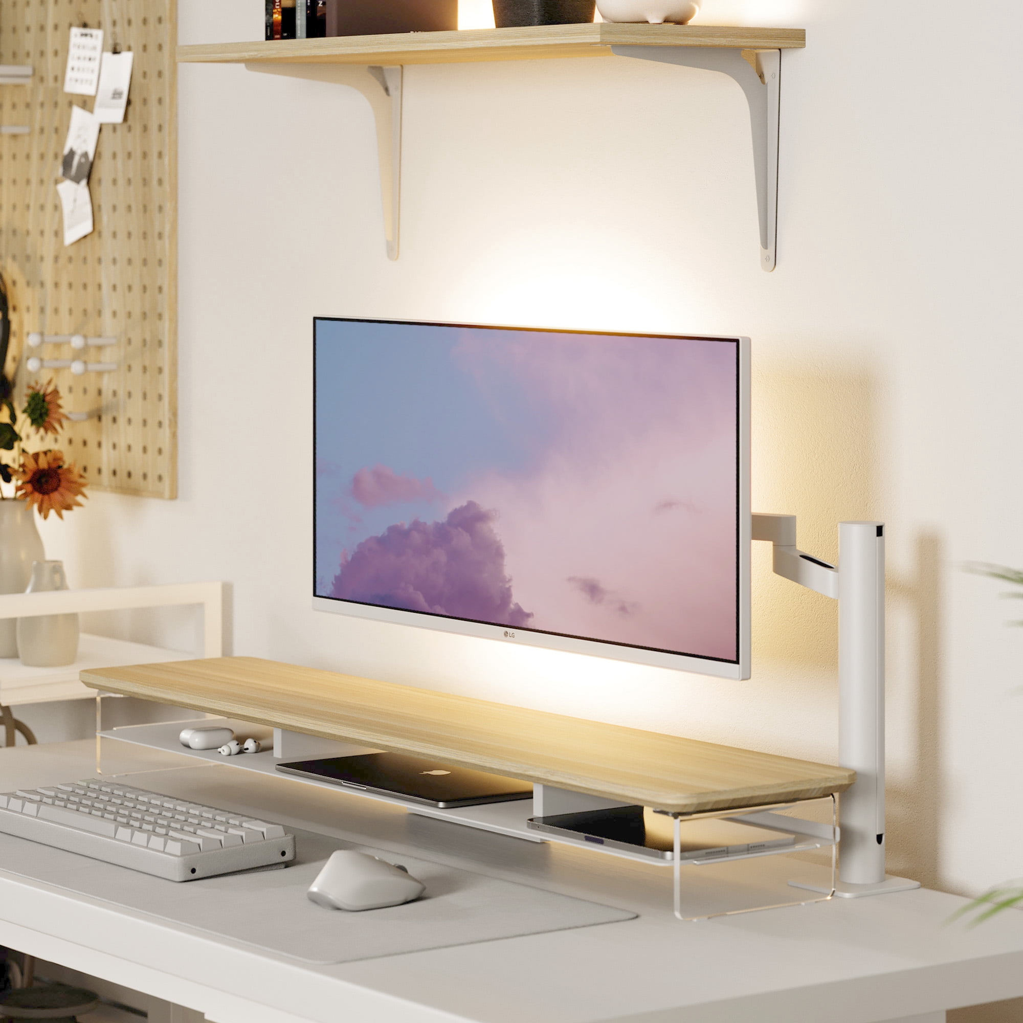 Fenge 42.5 Inches Acrylic Monitor Stand Riser with Metal Storage