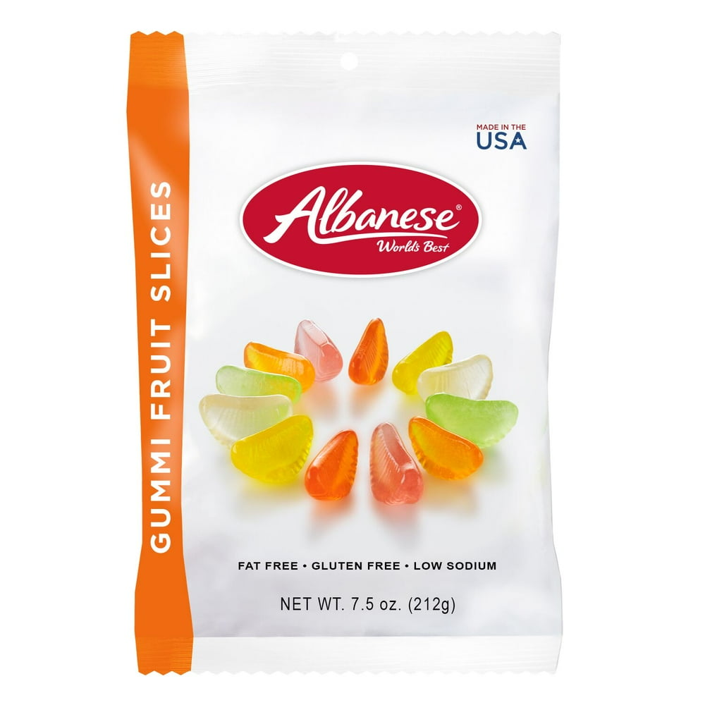 Albanese FatFree GlutenFree Assorted Flavors Gummi Fruit Slices, 7.5