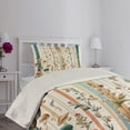 thumbnail image 2 of Ambesonne Botanical Quilted Coverlet 2 Pcs, Woodland Bohemian Stripes, Twin Size, Petrol Blue Salmon White, 2 of 4