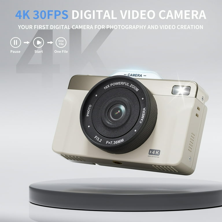 4K Digital Camera with 16X Zoom Anti Shake, 3