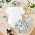 thumbnail image 3 of Kaprioy My First Easter Baby Girl Outfit Girls Clothes Cute Letter HOPPY EASTER Print Short Sleeve Romper Top Bow Ruffle Shorts Headband Infant Summer Clothes, 3 of 9